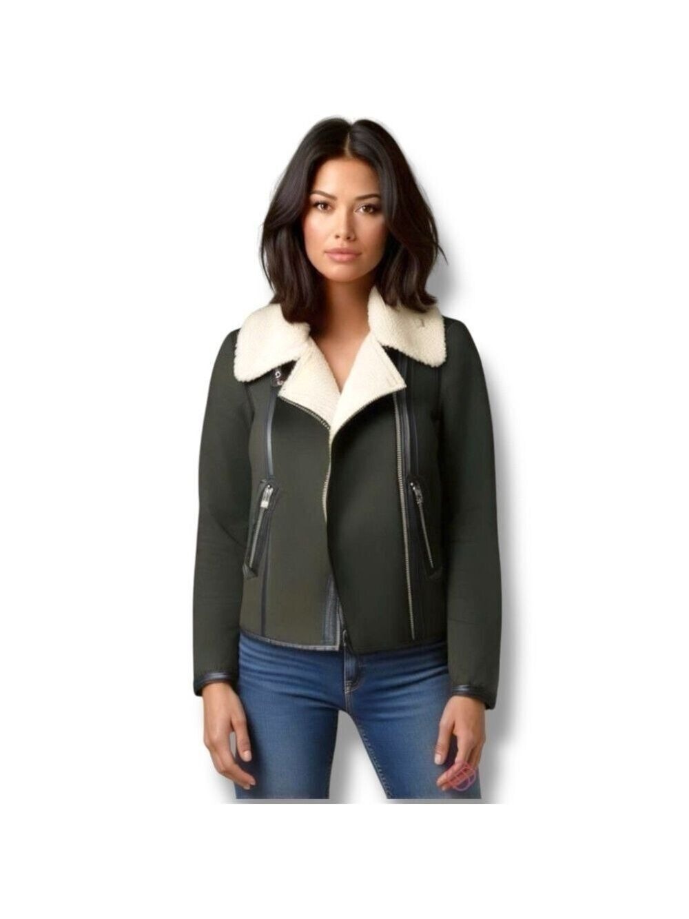 Aviator Bomber Jacket Coat Khaki Army Green Women’s Size XS